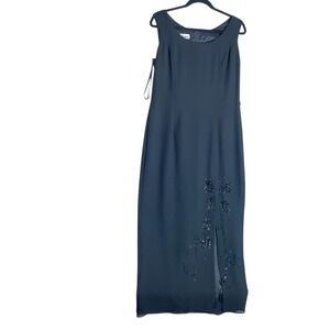 Vtg After Dark Maxi Dress Women 12 Black Beaded Formal Long Gown With Topper